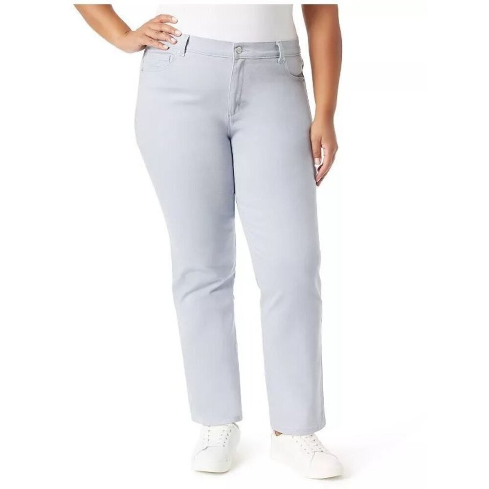 Gloria Vanderbilt Womens Pale Blue High Rise Straight Leg Jeans Plus Sz 18 W New